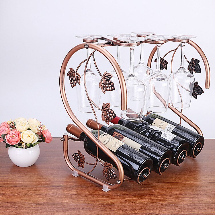Wine Rack Stand Drinking Glasses Hanging Bronze Iron Multi-Function Stemware Shelf Bottle & Glass Cup Holder Display