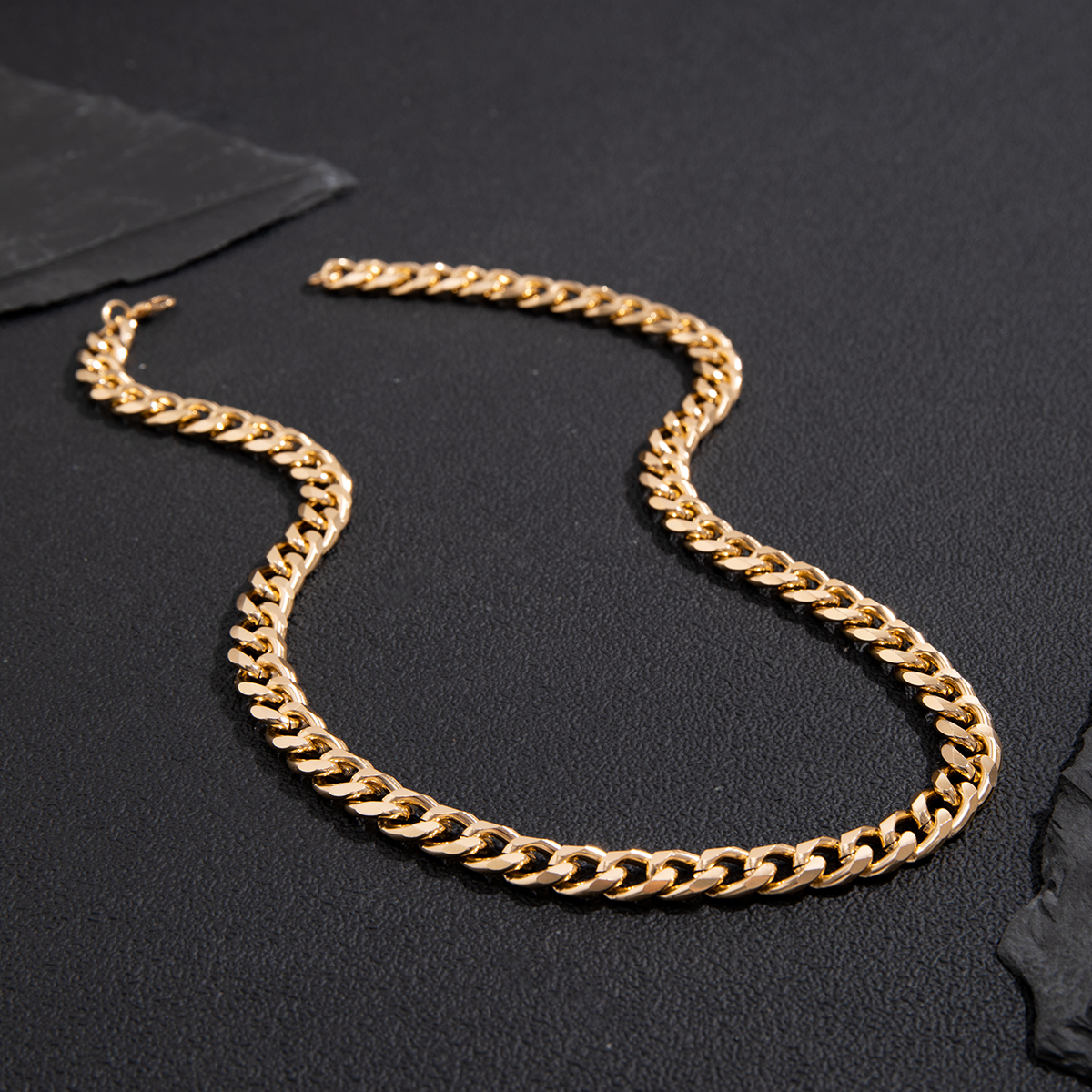 Kunjoe colar de corrente cubana simples para homens, cor dourada/corrente de alumínio de metal preto no pescoço, gargantilha, joias para festa, presente diy masculino