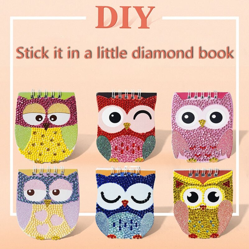 6 Pcs/Set DIY Diamond Painting Notebook Owl Shaped Diamond Art Kits Embroidery Cross Stitch Journal Diary Book Children