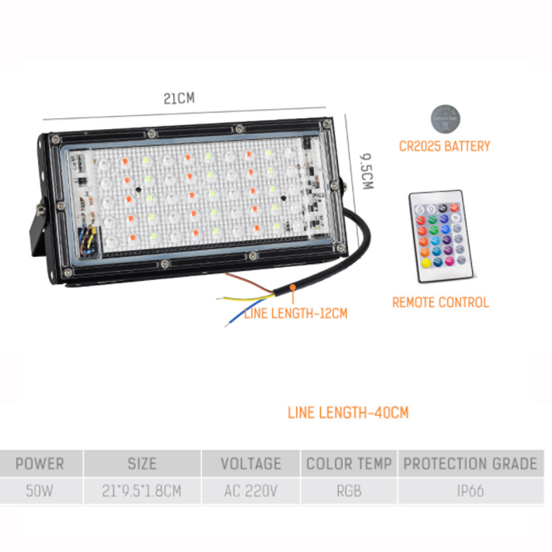 1/2/4 PCS LED Floodlight 50W RGB Projection Light LED Spotlight IP66 Outdoor Street Lamp Landscape Lighting Remote Control
