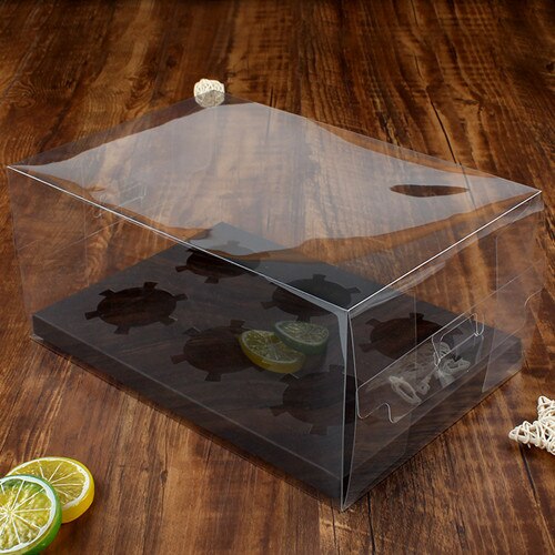 Scatola per Cupcake - 10 Set - Coperchio Trasparente - 2/4/6/12 Griglie - Contenitore in Plastica per Mini Muffin e Biscotti: 6 griglie pad nero