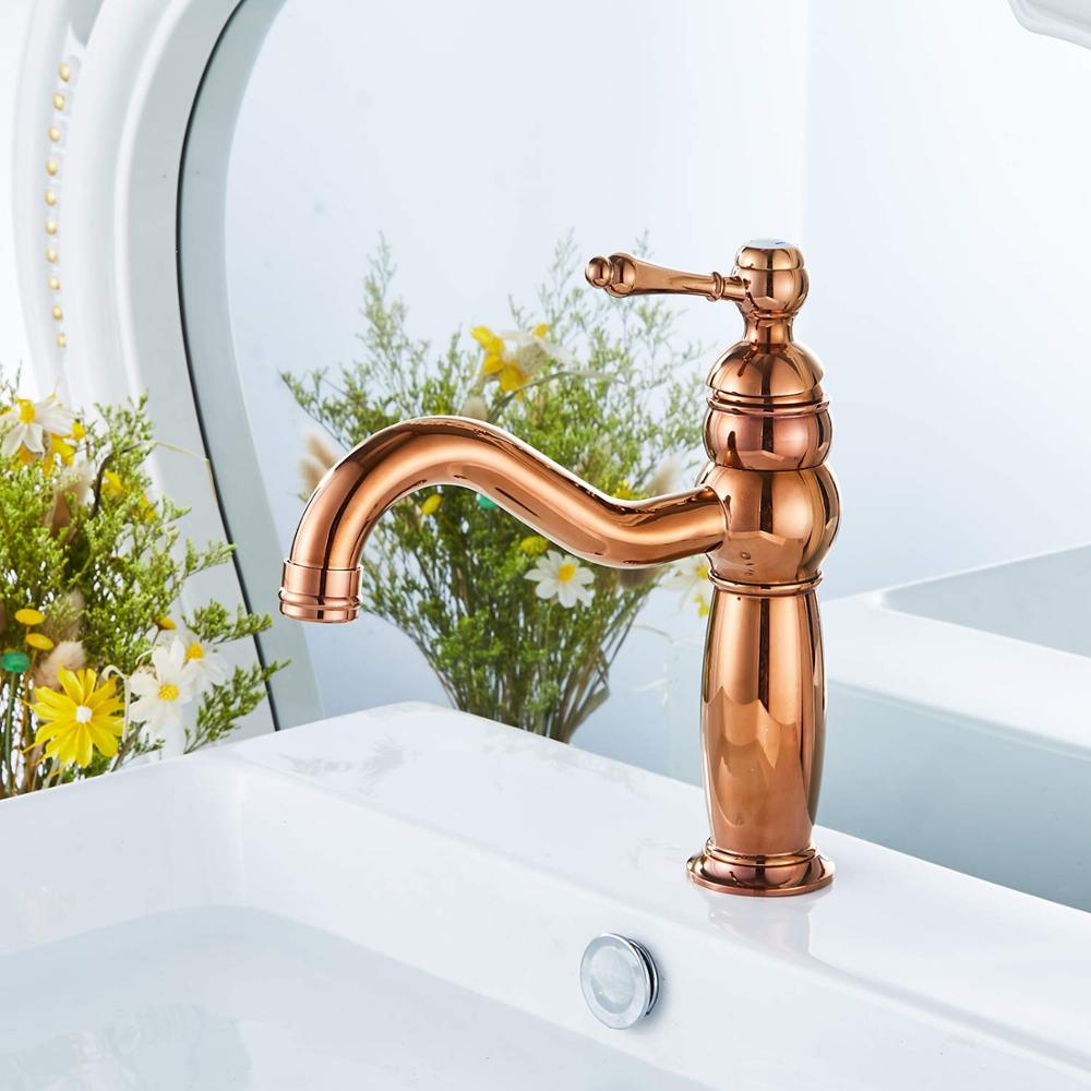 Waterfall Spout Single Handle Bathroom Sink Faucet Basin Mixer Tap Copper Matching Pop Up Drain With Overflow