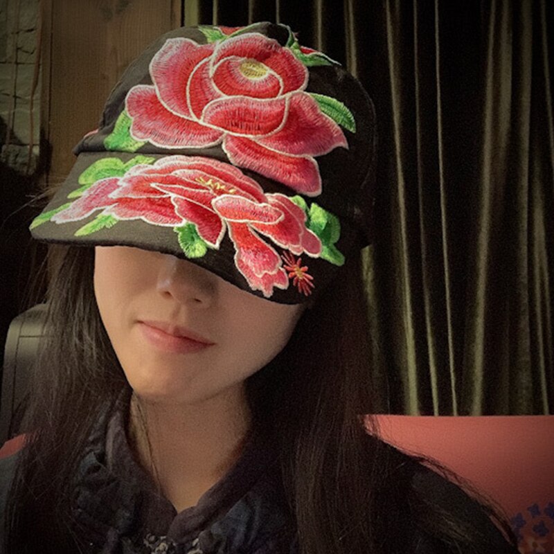 Johnature efterår toppede kasketter broderi afslappet vintage 2 farver kvinder retro hatte