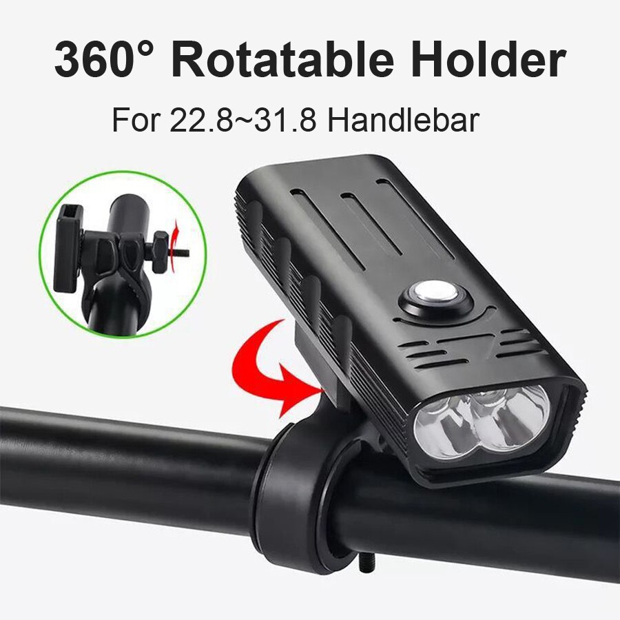 Luz LED súper brillante para bicicleta, faro delantero y trasero de 10000 lúmenes, recargable vía USB, 3000 mAh, 5T6
