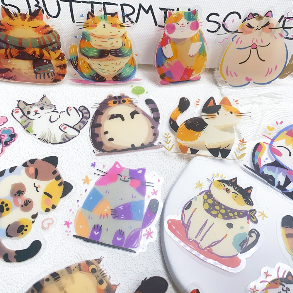50 stuks cartoon schattige katten PET-stickers stickers voor telefoon laptop notebook skateboard gitaar DIY esthetische transparante stickers