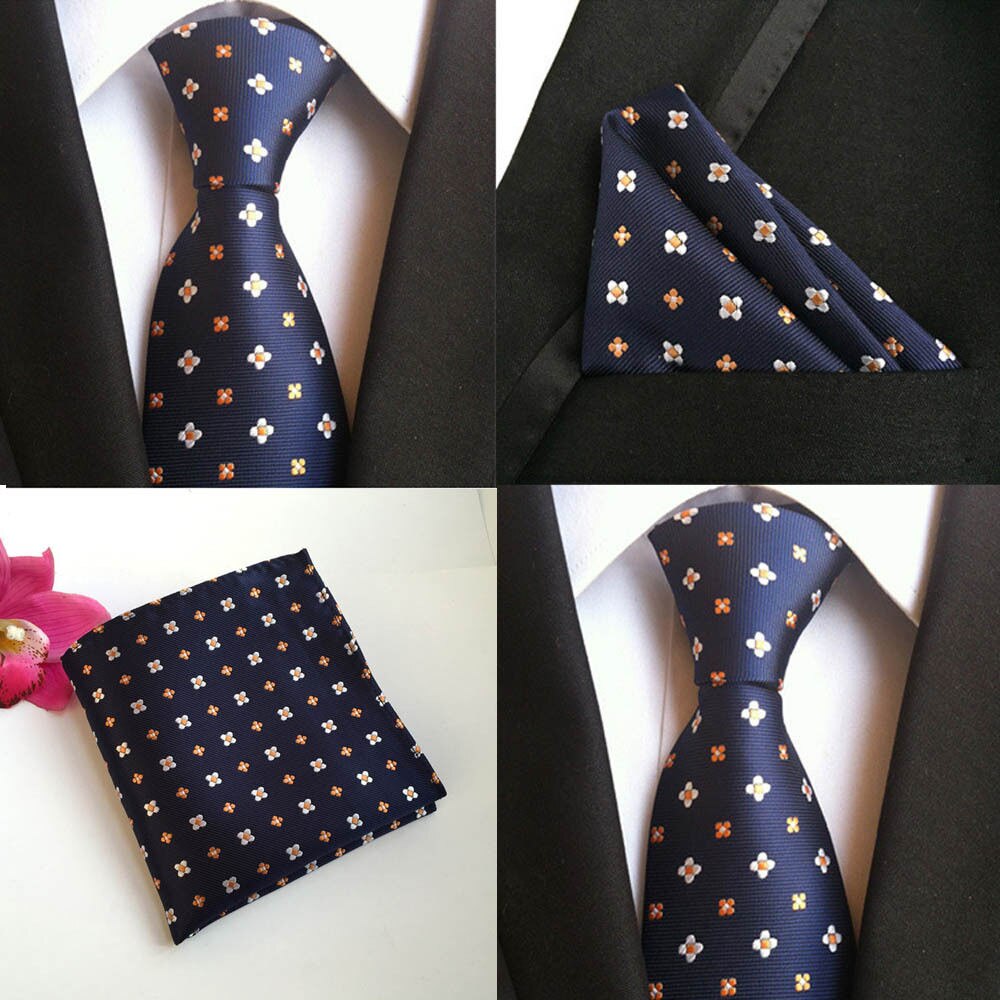 Herenset van s 100%  zijden stropdassen (zakdoeken) effen stippen bloemen stippen bruiloft feest pochet stropdas zakdoek: Eerste 30a