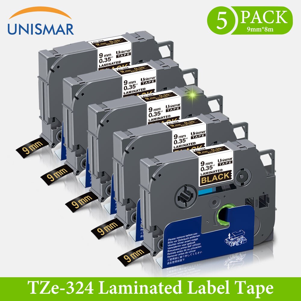 5pk zwart op mat zilver tze tape 9mm 3/8 " vervangt brother labeltape tze -m921 tz921 hoge kleefband voor p touch  h110 1090: Goud op zwart