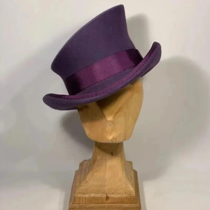 Men Women asymmetric top wool hats fashiona formal ribbon steam punk hat men lumber costume Cap Party decoration: PURPLE