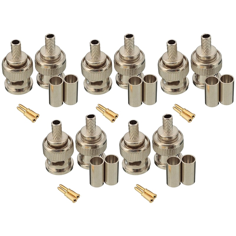 10 Sets 3-Piece BNC Male RG58 Plug Crimp Connectors: Default Title