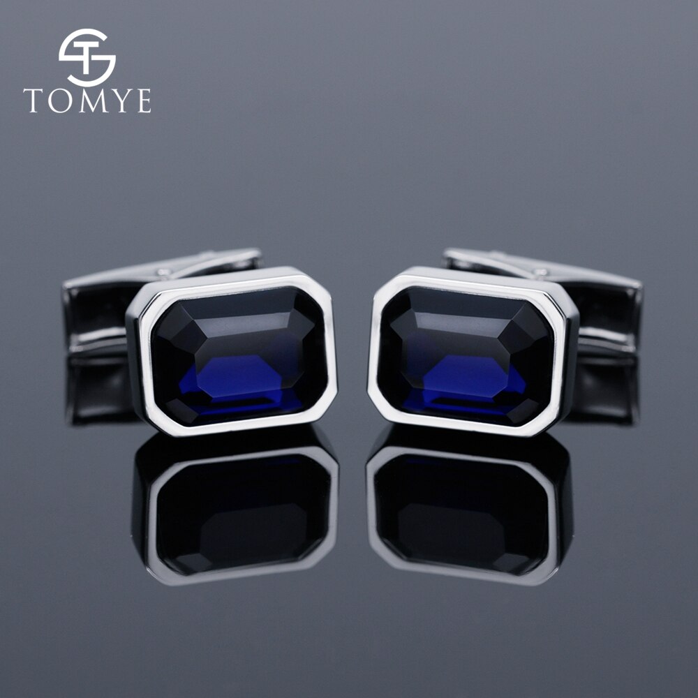 TOMYE Blue Polygon High end business crystal cufflinks studs custom XK19S062