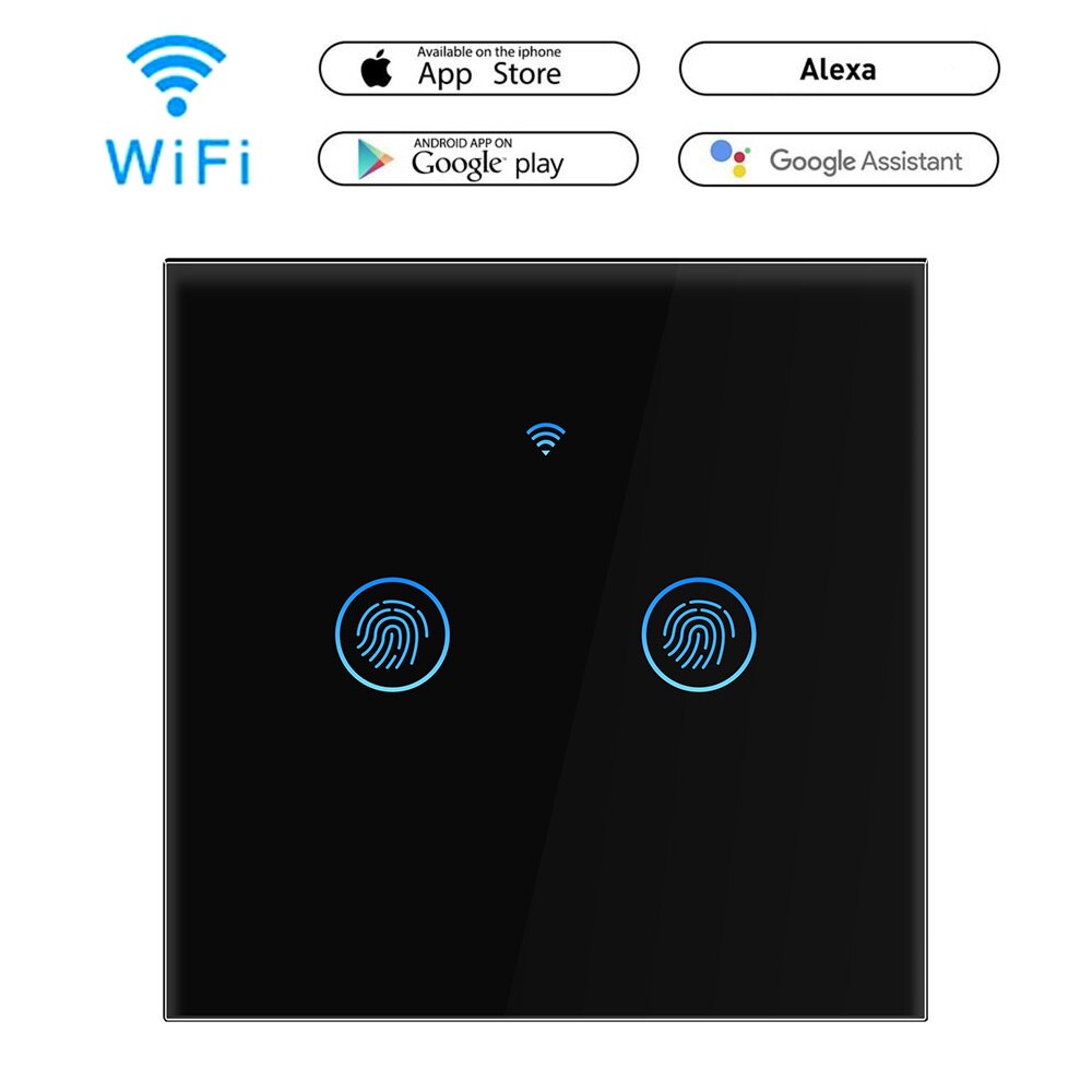 Szaoju EU Smart Light Switch Wall Touch Switch 1 Gang 1 Way Smart Home Support Alexa Google Home Assistant IFTTT For Android: WiFi black two