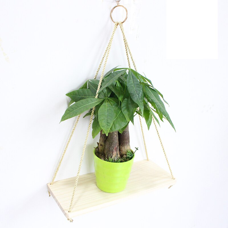 Decoración del hogar, colgante de madera rústica de 2 niveles, estante de cuerda, estantes flotantes de madera sólida hechos a mano, estante decorativo montado en la pared para el hogar