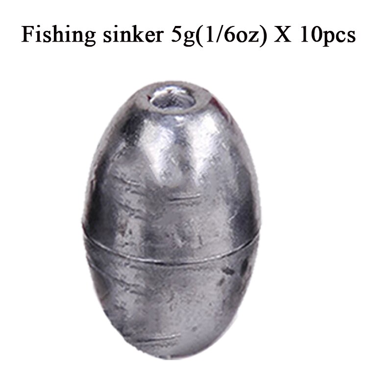 Plomos de pesca con forma de oliva, pesas de tiro dividido, accesorios de aparejos de pesca, 0,35g-20g: 10pcs 5g