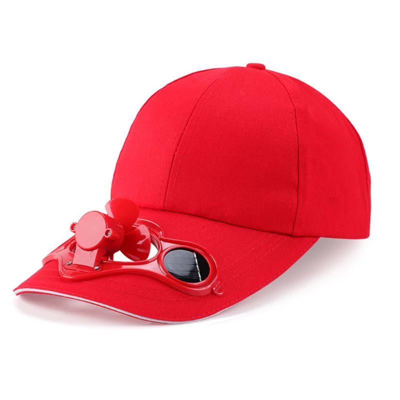 Voksen barn sommer solpanel drevet køleventilator baseball cap udendørs sport camping vandring snapback toppet solskærm hat: Rød