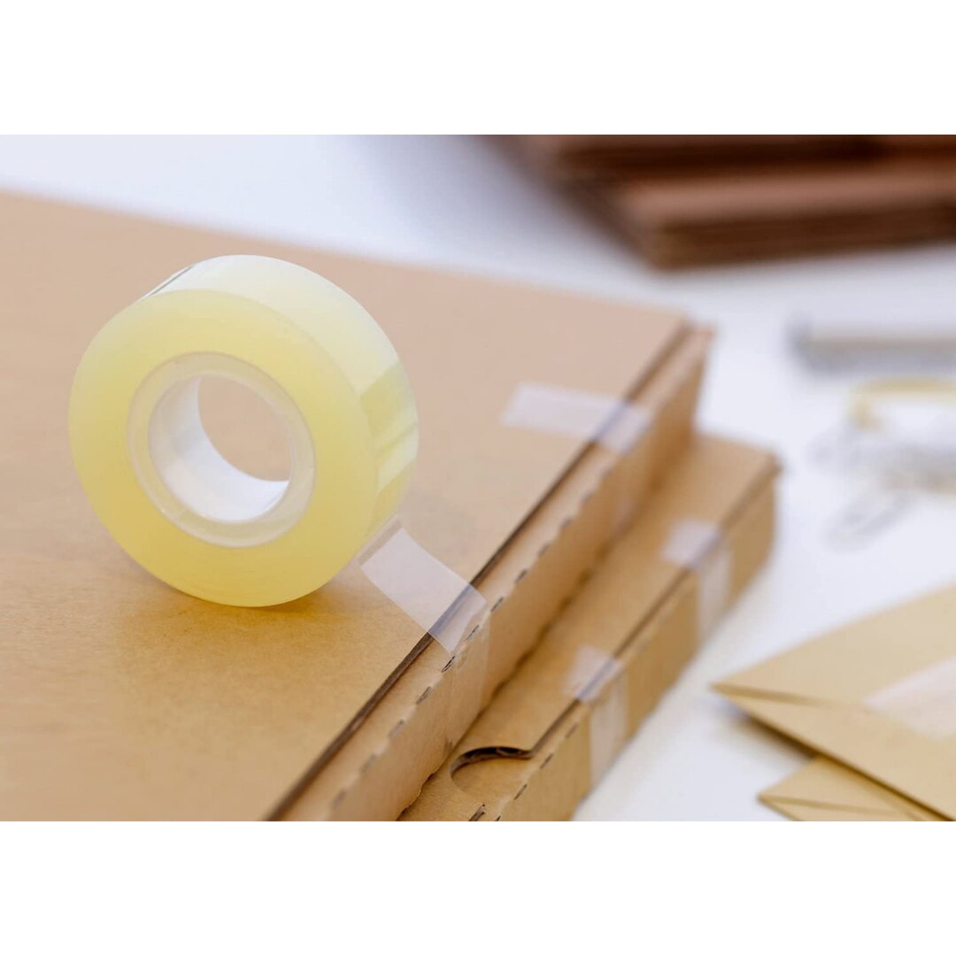 KROWN - Cinta Adhesiva ` Celo ´ Transparente 12 / 24 / 48 Uds. Para escuela, Cinta de Celofan, Suministros de Oficina, Cintas Papelería, Fixo, Pack Ahorro / 18mm x 35m