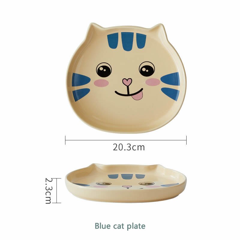 Cartoon Cat Dinner Plate Sets Hand Painted Retro Under-glazed Dessert Dishes Steak Ceramic Plates Home Decoratio KEDICAT: Blue cat plate