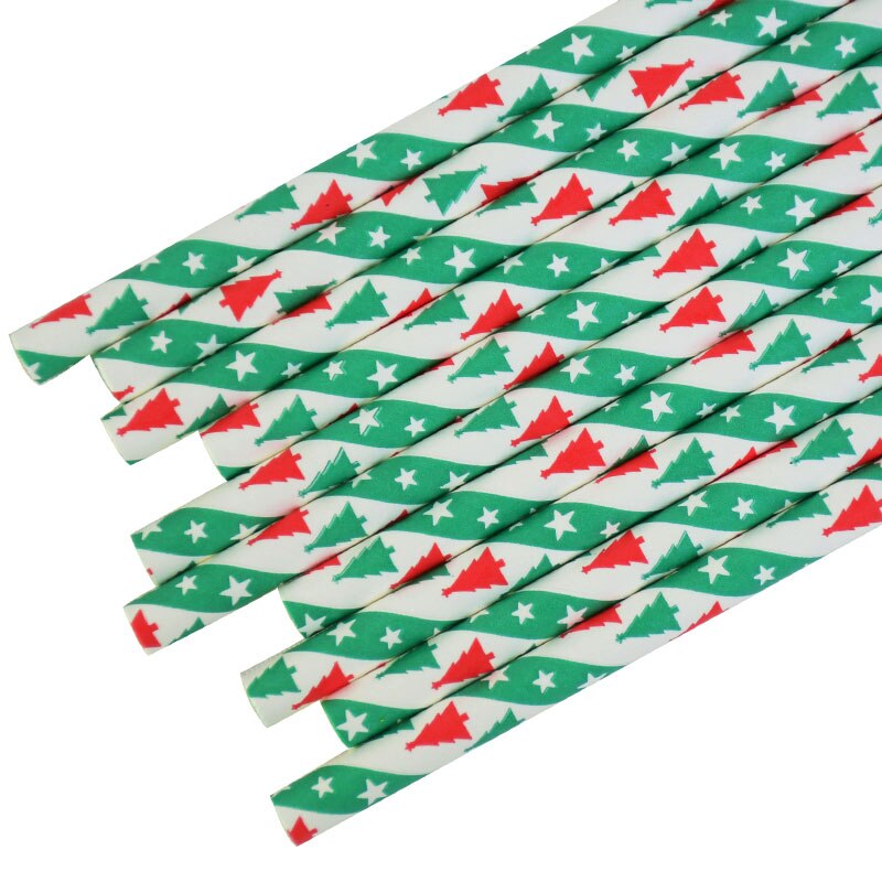 25 stuks kerst gestreepte papieren rietjes sneeuwvlok rietjes dinertafeldecoratie voor thuis jaar banket feestbenodigdheden navidad