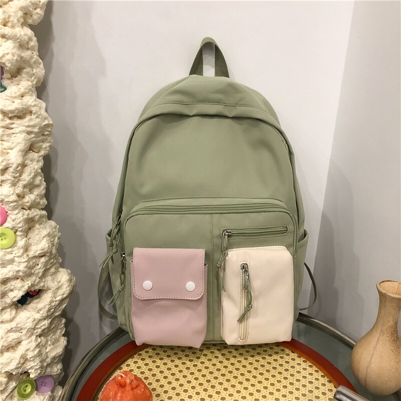 Dcimor Waterdichte Nylon Vrouwen Rugzak Vrouwelijke Multi-Pocket Schooltas Leuke Meisje Boekentas College Laptop Rugzakken Reistas: green / with rabbit