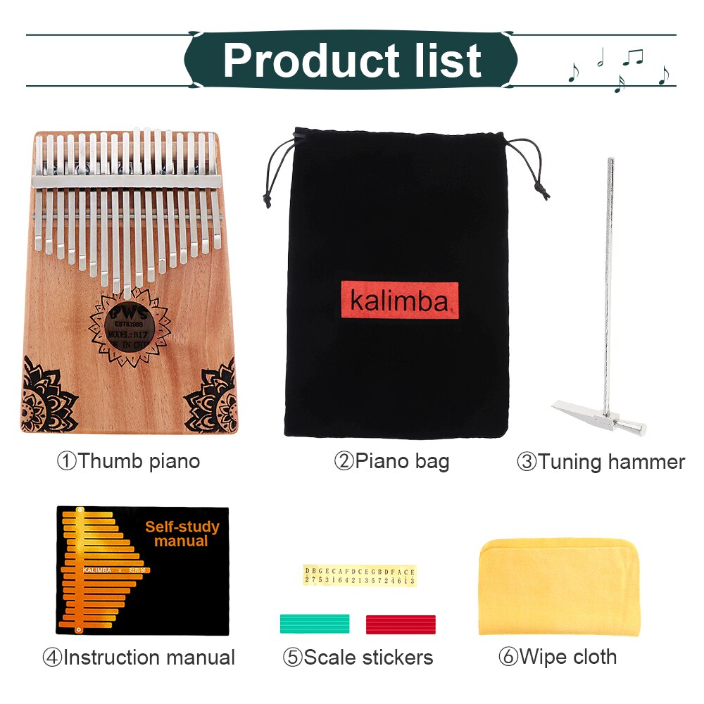 17 Key Kalimba Single Board Mahogany Waterfall Star / FlowersSound Hole Mbira Mini Keyboard Musical Instrument for Music Lovers