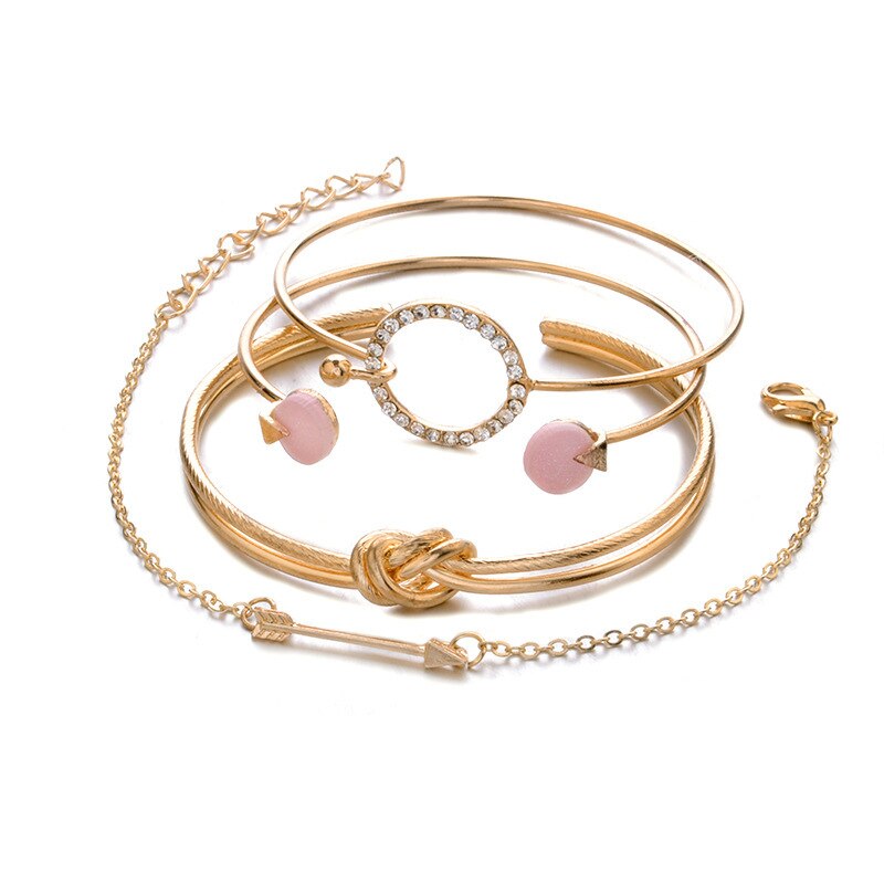 Eenvoudige Charme Armbanden Set Voor Vrouwen 4 Stks/set Pijl Knoop Crystal Ronde Manchet Armbanden & Bangles Gold Boujox Sieraden