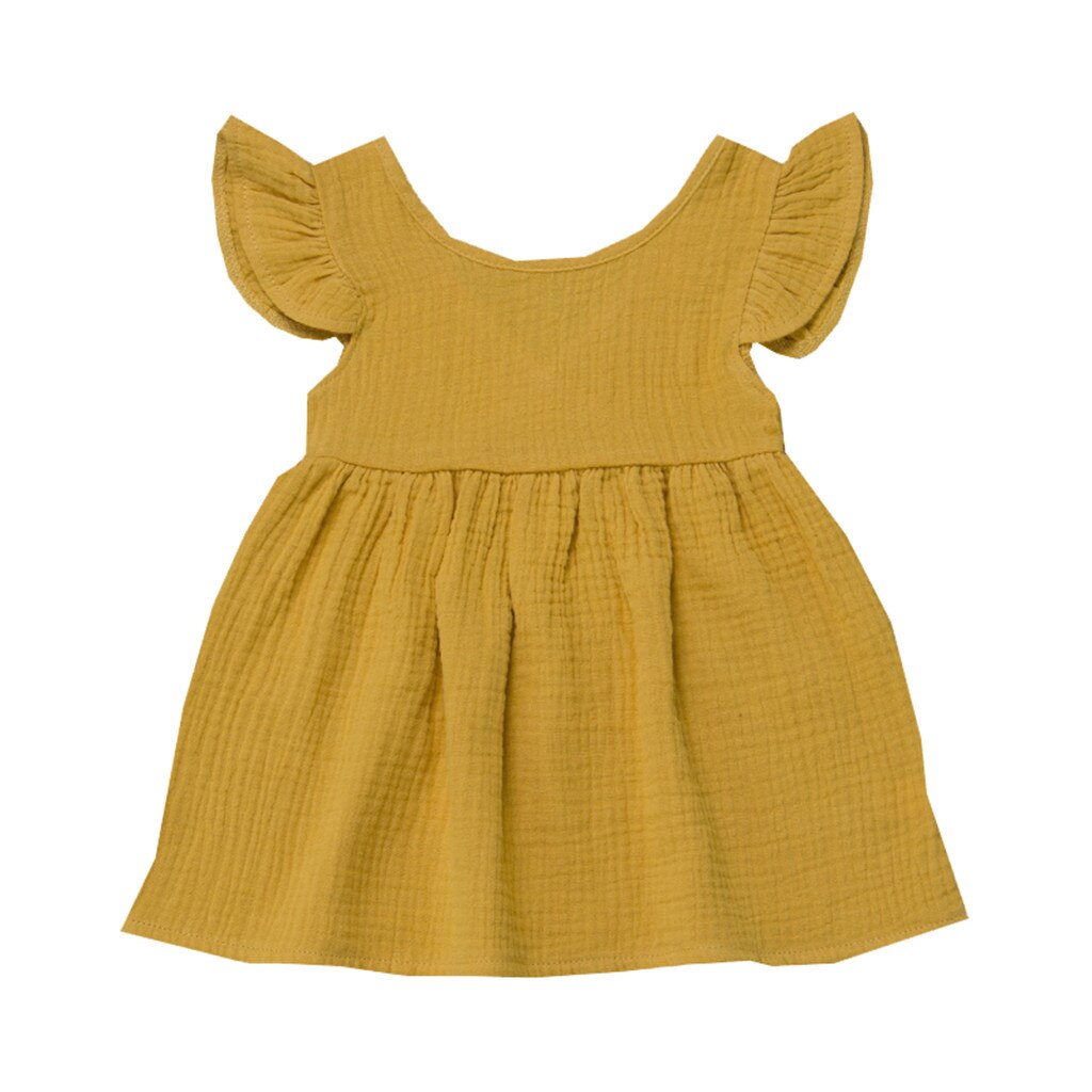 Summer Baby Girls dress Fly Sleeve Solid Kids Dresses For Girls clothes Flying sleeve Princess Dresses Vestidos Robe Fille: Yellow / 3T