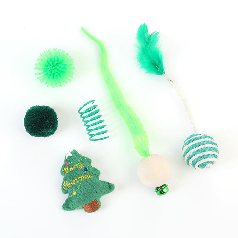 Zesdelige kattenspeelgoed kerstplezier kattenpoot speelgoed combinatie puppy kous diverse speeltjes huisdier interactief spel benodigdheden: Een groene