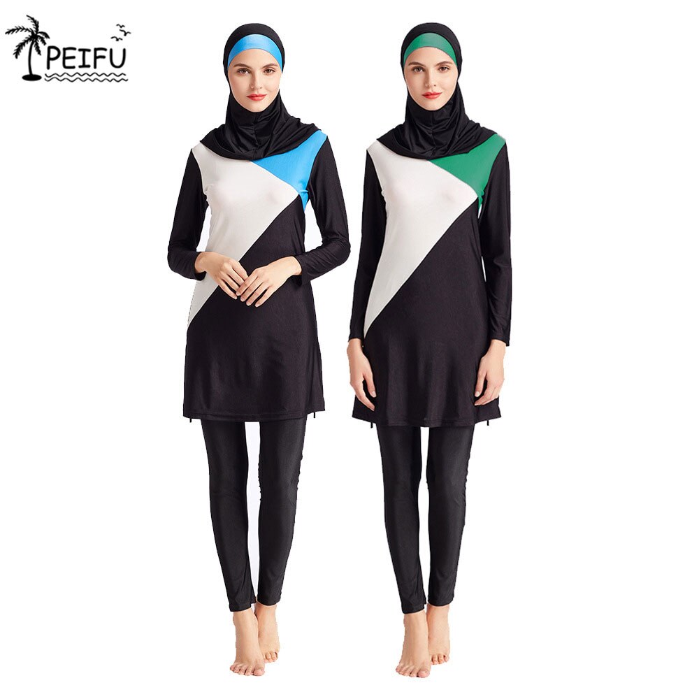 PEIFU Abbigliamento Spiaggia Per Musulmani Donne Modest Patchwork Copertura Completa A Breve Costume Da Bagno Islamico Hijab Islam Burkinis Costume Da Bagno di Usura 6XL