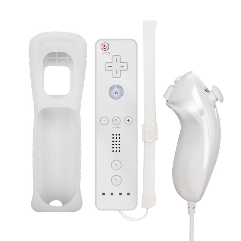 Without Motion Plus Controller For Wii Wireless Games Remote Nunchuck For Wii 2 in 1 Bluetooth Game Controle Silicone Soft Case: with nunchuck-White