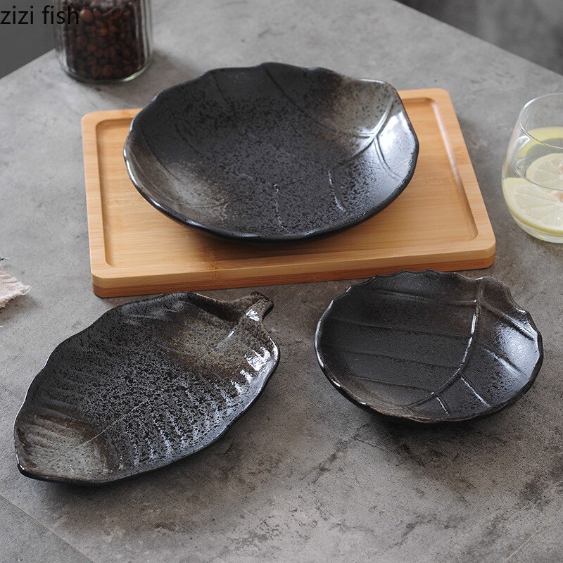 Ceramic Dinner Plates Vegetable Dish Leaf Shape Tableware Sashimi Sushi Dish Hotel Restaurant Cooking Plate Snack Desserts Tray