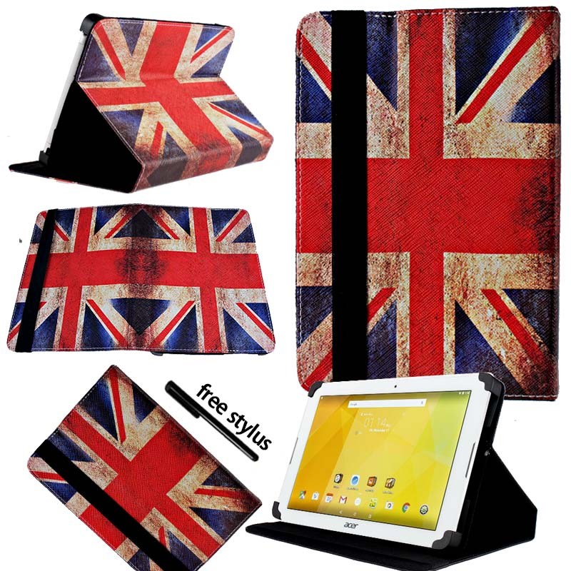 KK & LL Per Acer Iconia One 10 B3-10 B3-A20 A30 A40 A40FHD A50 A50FHD-Supporti Tablet Folio Copertura di Cuoio caso + Libera dello stilo: Union Jack