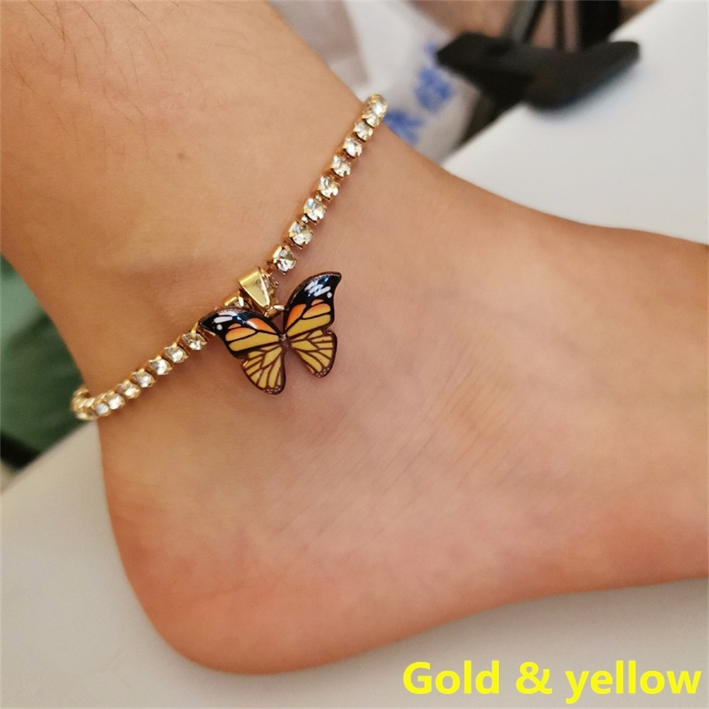 Tobillera de mariposa de Metal bohemio, pulsera colorida ostentosa para tenis, tobillera para mujeres y niñas, accesorios de cadena para pies de playa de verano