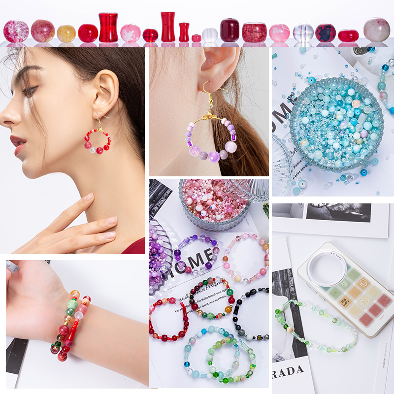 50g Glass Beads Assorted Colourful Round Loose Beads DIY Lamp Work Beads for Bracelets and Necklaces Jewelry Making Supplies