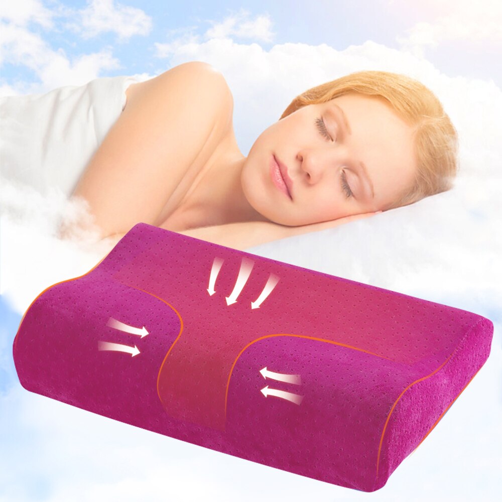 Memory Foam Beddengoed Kussen Vlinder Vormige Ontspannen Nek Bescherming Orthopedische Trage Rebound Cervicale Voor Gezondheidszorg 50x30cm: D rose red 50x30cm