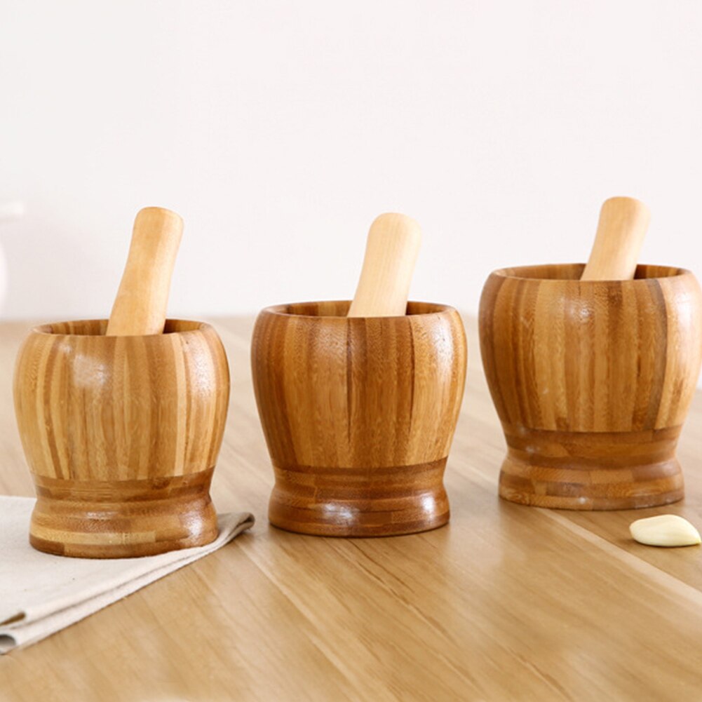 Household Garlic Pounding Pot Multifunctional Wooden Pounding Medicine Pot Manually Grinding Chinese Medicine Pot Kitchen Tool