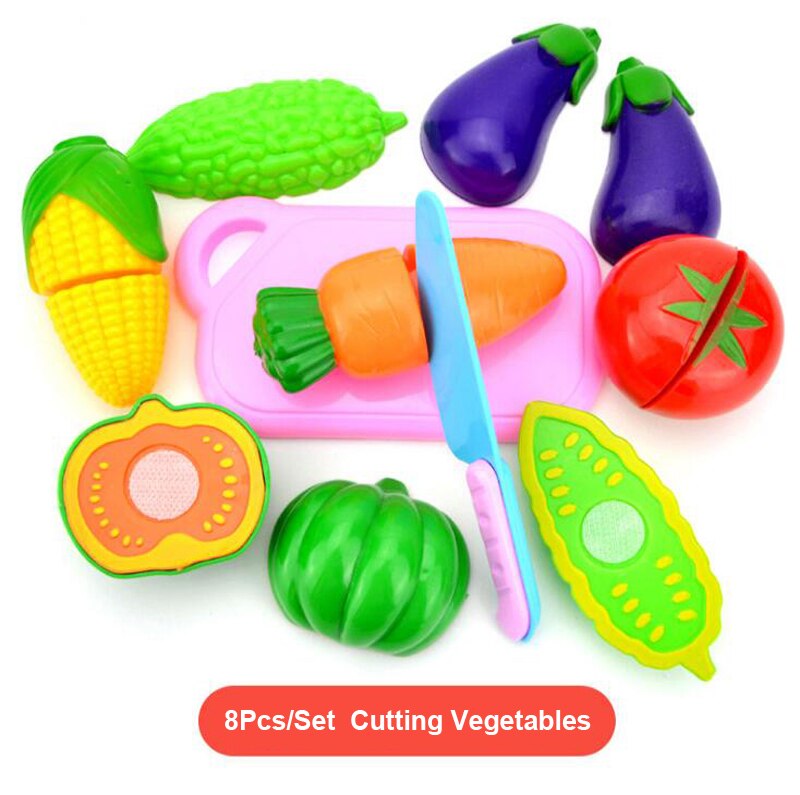Children Pretend Play Set Plastic Food Toy DIY Cake Toy Cutting Fruit Vegetable Food Pretend Play Toys For Kids Educational: A0802 Vegetable 8Pcs