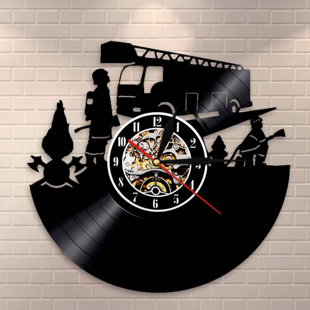 Feuerwehr Uhr Feuer Lkw Jahrgang Schallplatte Wanduhr Brandbekämpfung Lkw Jahrgang Zeit Uhr Feuerwehrmann Feuer Dept Zauberstab Dekor