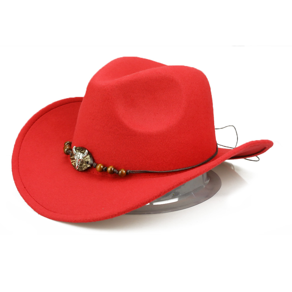Yy treperler okse cowboyhatter menn vestlig cowgirl lokk vinter varm bomull jazz trilby sombrero de vaquero cowboy  fd19059: rød okse cowboy