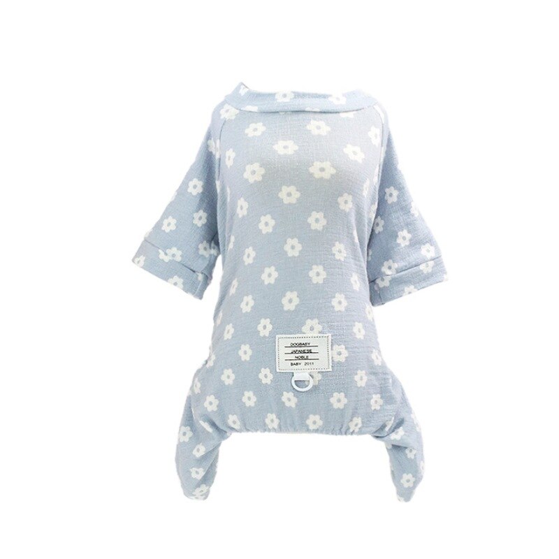 Summer Pet Dog Cotton Pajamas Overalls Daisy Print Pet Clothes Outfit For Small Dogs Soft Leisure Clothes Jumpsuit For Puppy: Blue / S