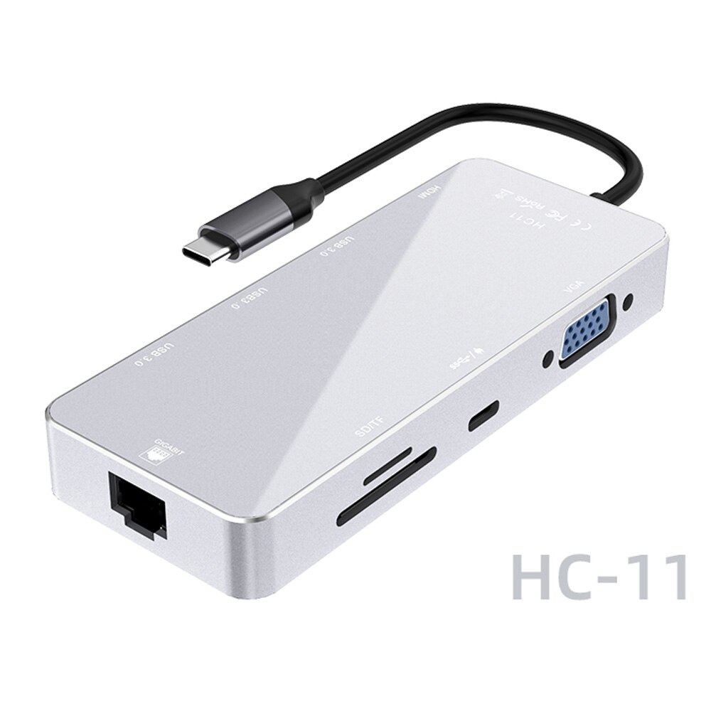 9in1 USB Type C Hub Adapter For Samsung LG Google Macbook Ethernet ,4K HDMI,VGA,USB 3.0 Ports,TF SD Card Reader,PD Fast Charger: HC11 Silver