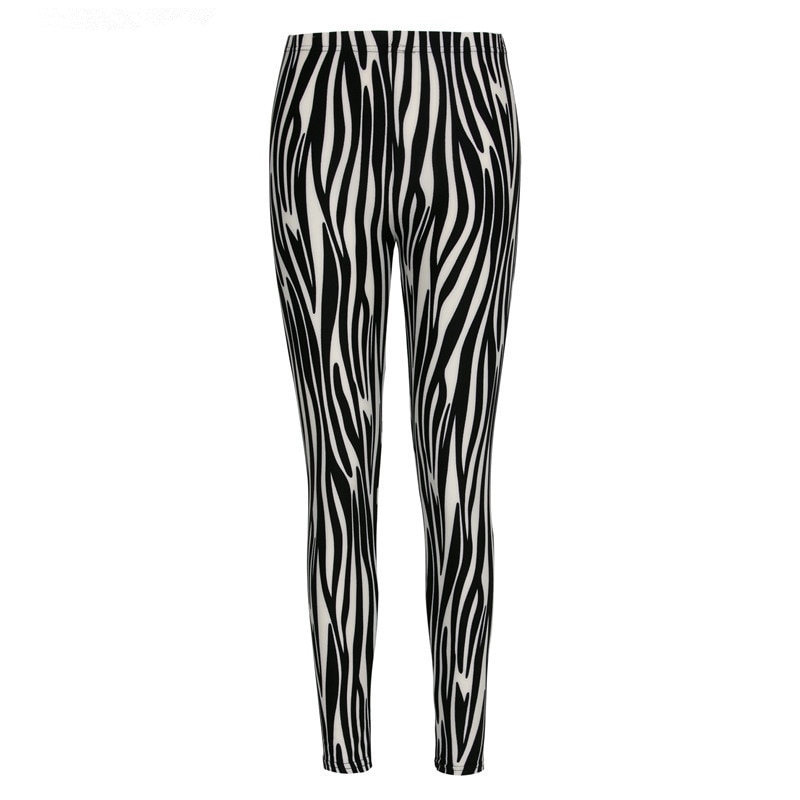 Negro y blanco Vertical rayas impresas mujeres Leggings Casual elasticidad tobillo-longitud pantalón Mujer Fitnes Legging
