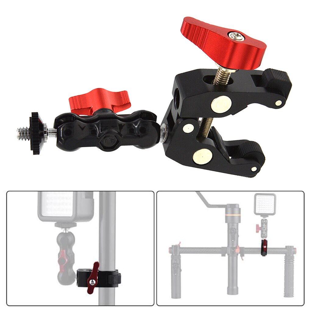 Double Ballhead Ball Arm Camera Clamp Mount Monitor Mount Adapter Super Clamp for Camera, Camcorder, Monitor, Video Light