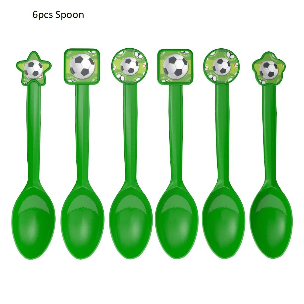 Voetbal Party Servies Papier Plaat Cup Servetten Tafelkleed Banner Gelukkige Verjaardag Event Feestartikelen Voor Jongens Festa: 6pcs Spoons