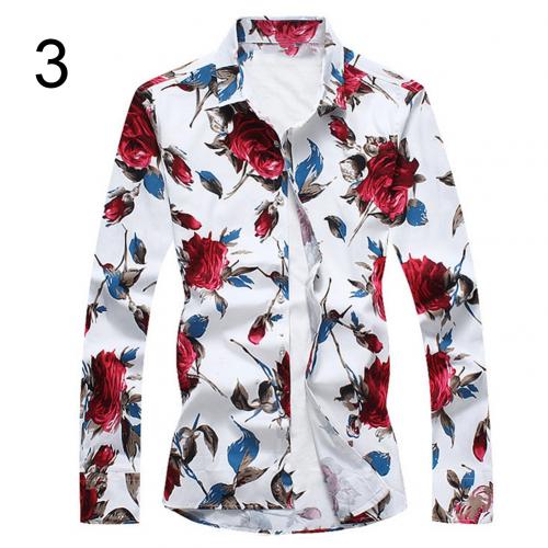Hawaiianske skjorter til mænd plus size skjorter mænd kjole blomsterprint skjorte med skrue nede krave langærmede skjorter mænd mandlige toppe camisa: 3 / Xl
