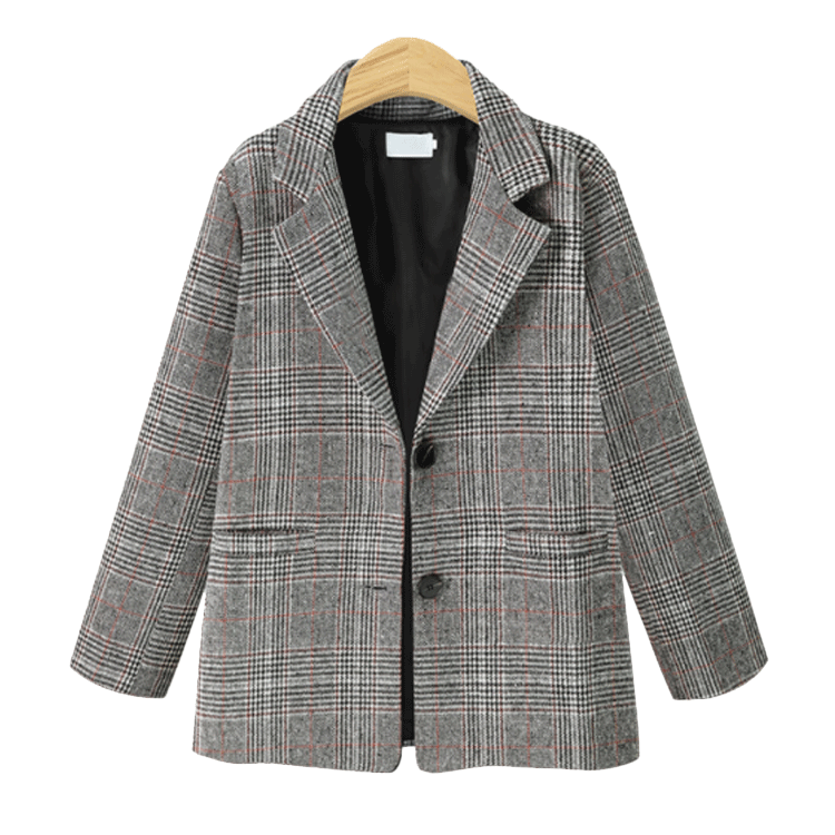 Vår vintage rutig kavaj för kvinnor tweed dam kontor dam kostymer kappa långärmad casual kavaj kavajer kvinnlig feminino: Grå / 4xl
