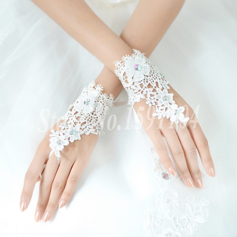 Guantes Blancos cortos de encaje sin dedos para niña y niño, guantes elegantes para de estudiantes, actuación, baile, boda,
