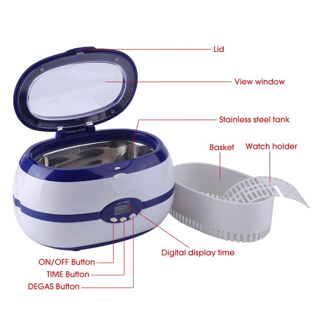 Intelligent VGT-2000 600ml Mini Sonic Wave Ultrasonic Cleaner For Eyeglasses Jewelry Circuit Board With Basket EU Plug