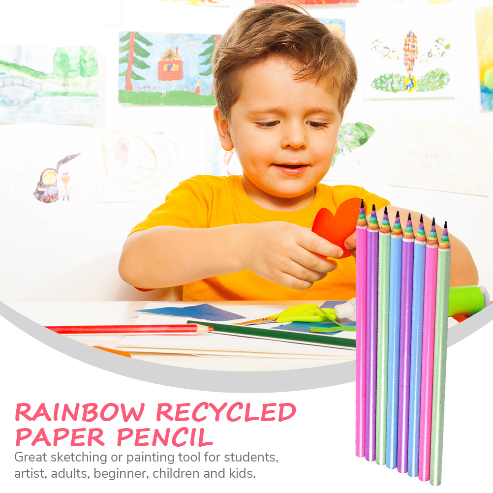 12pcs Rainbow Paper Pencils Pre-sharpened School Rainbow Paper Pencils for Kids