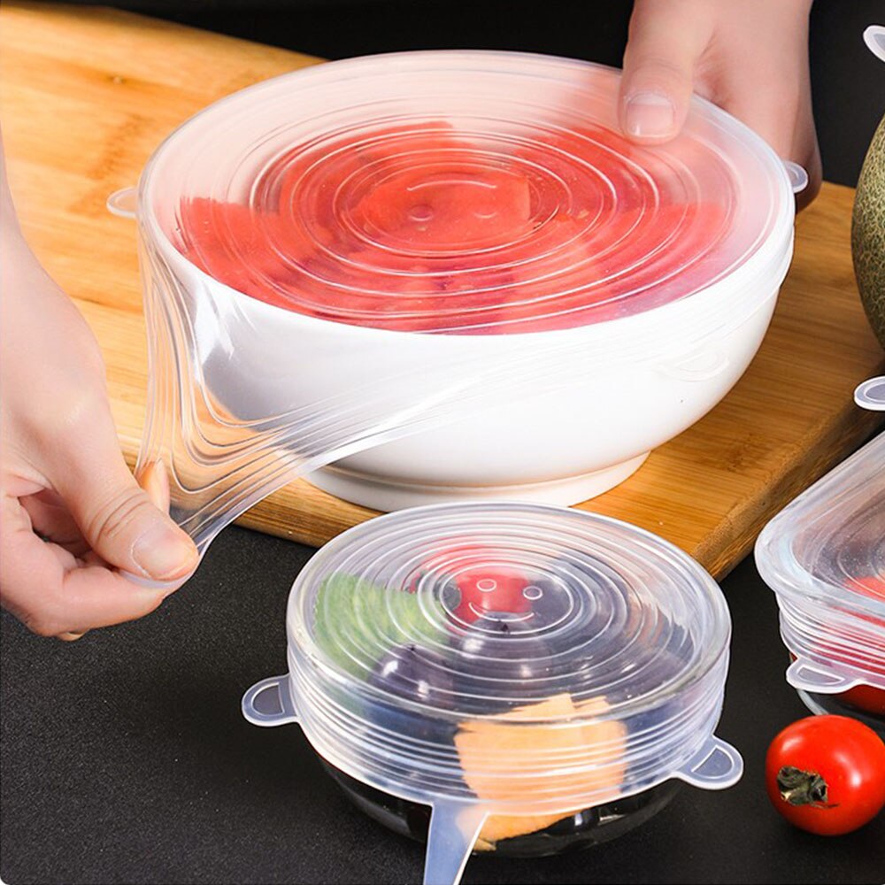6 couvercles en Silicone de alimentaire, bouchons élastiques, adaptables, anti-poussière, pour aliments frais
