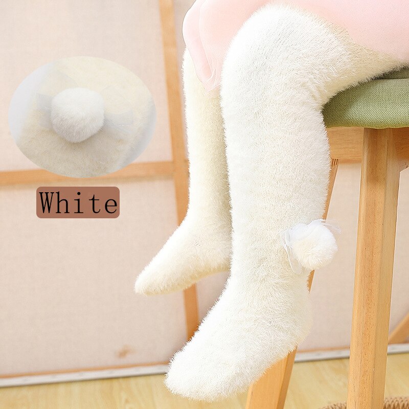 Kevät vauvan sukkahousut lasten tyttöjen sukat pehmustetut sukkahousut lapsille säärenlämmittimet pompom kukka tiukat vauvan likaiset värihousut: Valkoinen / 95-105 cm korkeus