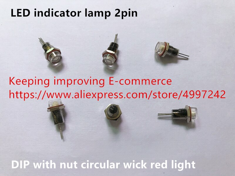 Original 100% LED chip indicator lamp 2pin DIP with nut circular wick red light